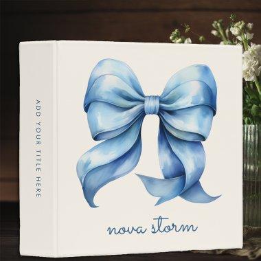 Trendy Blue Bow Personalized With Name Monogram 3 Ring Binder