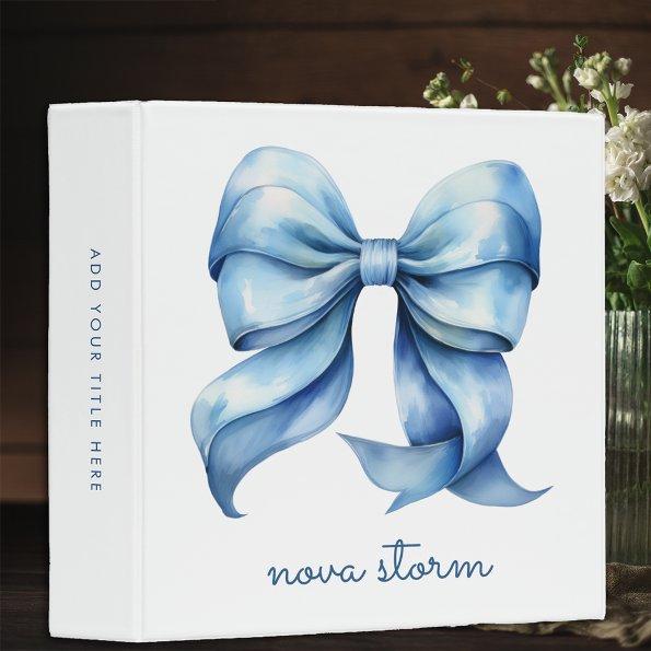 Trendy Blue Bow Personalized With Name Monogram 3 Ring Binder
