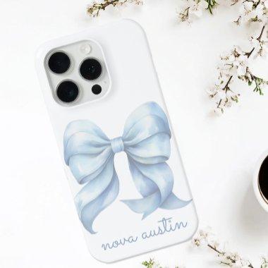Trendy Blue Bow Personalized With Name Monogram iPhone 15 Pro Case