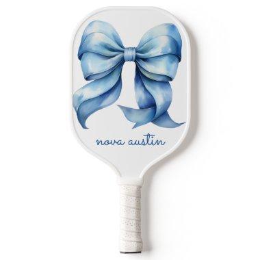 Trendy Blue Bow Personalized With Name Monogram Pickleball Paddle