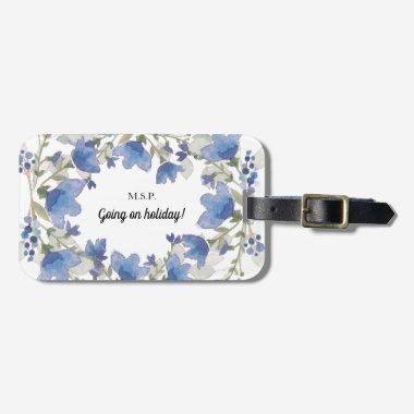 Trendy blue floral girly holiday luggage tag