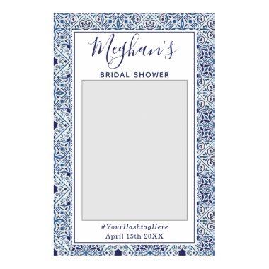 Trendy Blue tiles Bridal Shower Photo Booth Poster