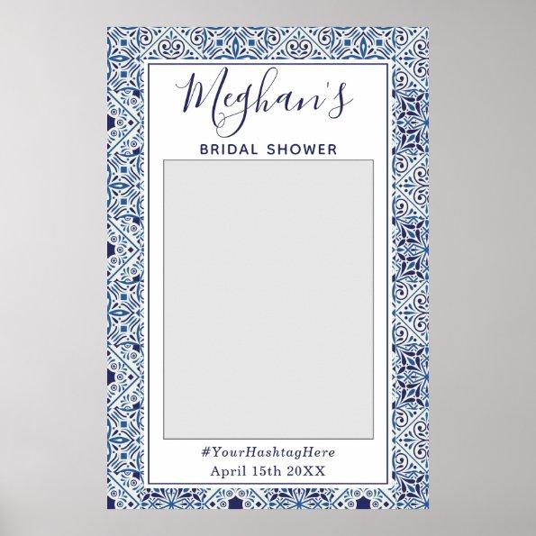 Trendy Blue tiles Bridal Shower Photo Booth Poster