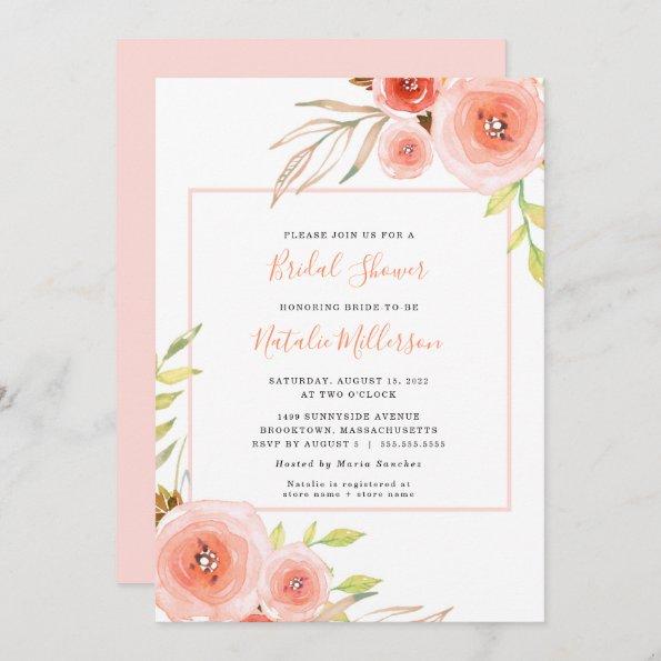 Trendy Blush pink floral bridal shower invite