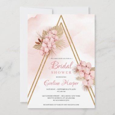 Trendy Blush Pink Orchid Dried Palm Bridal Invite