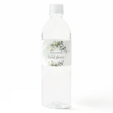 Trendy boho eucalyptus greenery gold Bridal Water Bottle Label