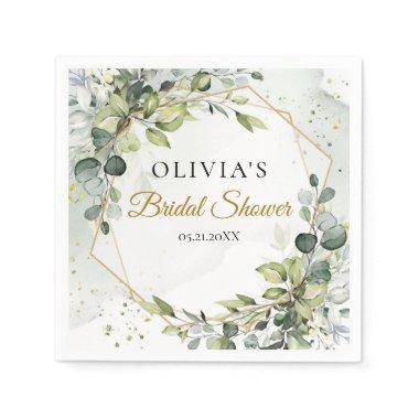 Trendy boho greenery foliage gold bridal shower napkins