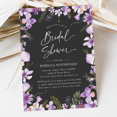 Trendy Boho Purple Wildflowers Bridal Shower Invitations