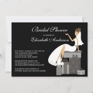 Trendy Bride Bridal Shower Invitations Peach Black