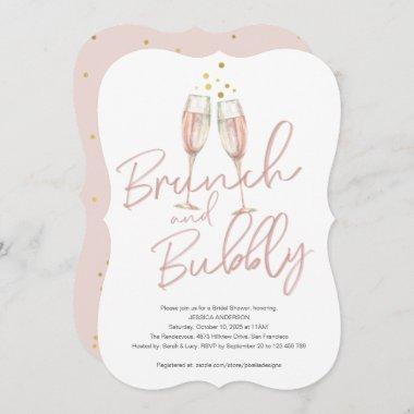 Trendy calligraphy brunch and bubbly bridal shower Invitations
