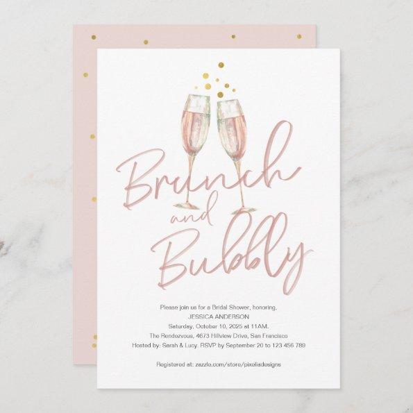 Trendy calligraphy brunch and bubbly bridal shower Invitations