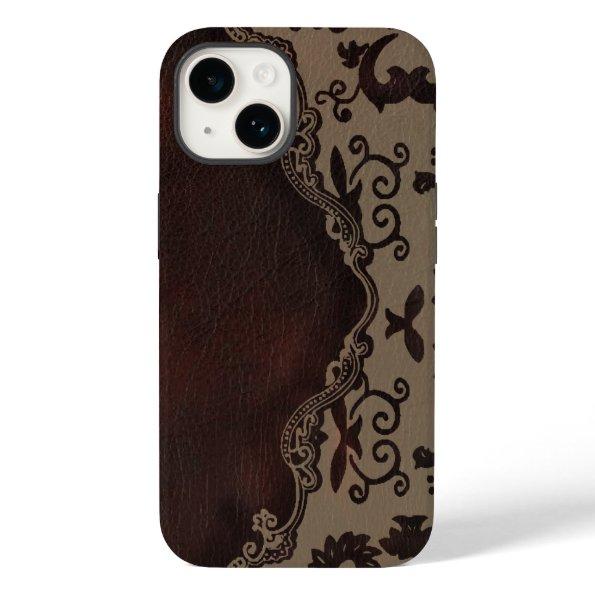 trendy chocolate Brown leather Damask iphone5 case