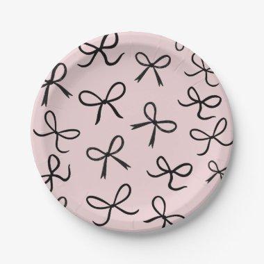 Trendy Cute Little Black Bows Pink Paper Plates
