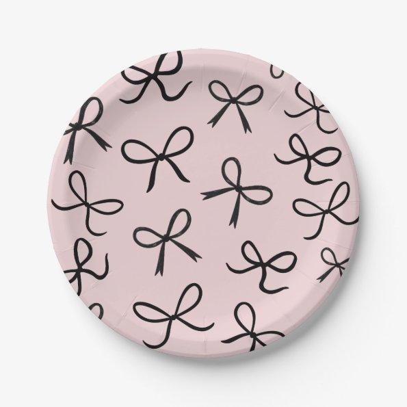 Trendy Cute Little Black Bows Pink Paper Plates