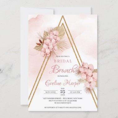 Trendy Dried Palm Blush Pink Orchid Bridal Brunch Invitations