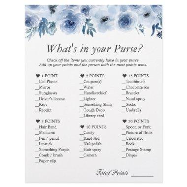 Trendy Dusty Blue Floral What's In Your Purse Game Flyer
