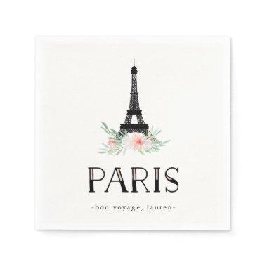 Trendy Eiffel Tower and Blush Pink Flowers | Paris Paper Napkins