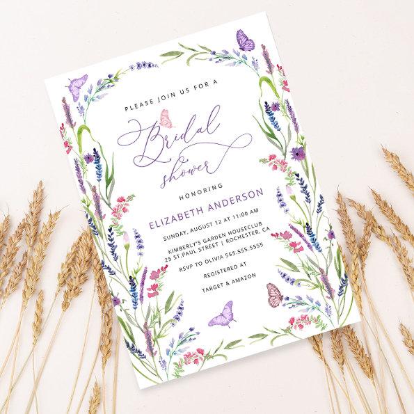 Trendy Elegant Floral Lavender Bridal Shower Invitations