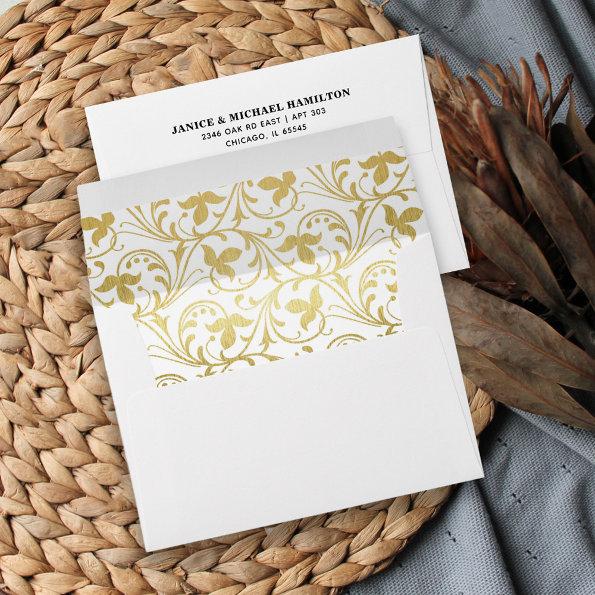 Trendy Faux Gold Floral Pattern Lined Envelope