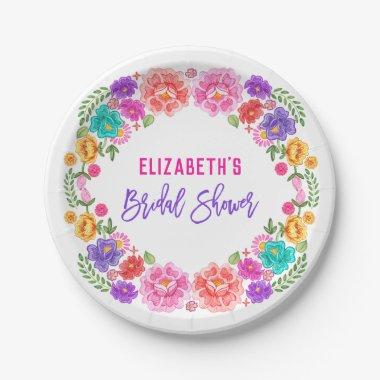 Trendy Floral Fiesta Mexican Bridal Shower Paper Plates