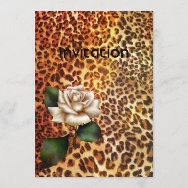 Trendy girly white rose leopard print party Invitations