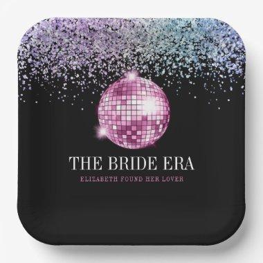 Trendy Glitter Disco Bride Era Bachelorette Party Paper Plates