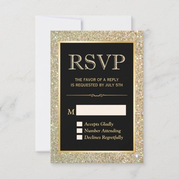 Trendy Gold Glitter Sparkles RSVP Response Invitations