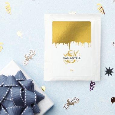Trendy Gold Metallic Drips Monogram Tea Bag Drink Mix