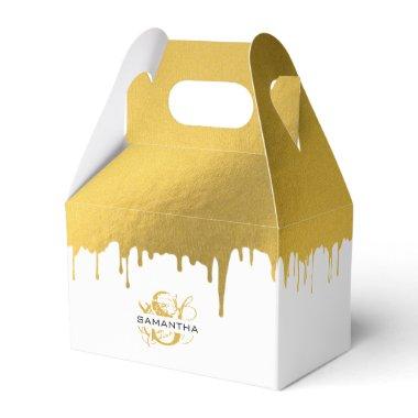 Trendy Gold Metallic Drips Script Monogram Favor Boxes