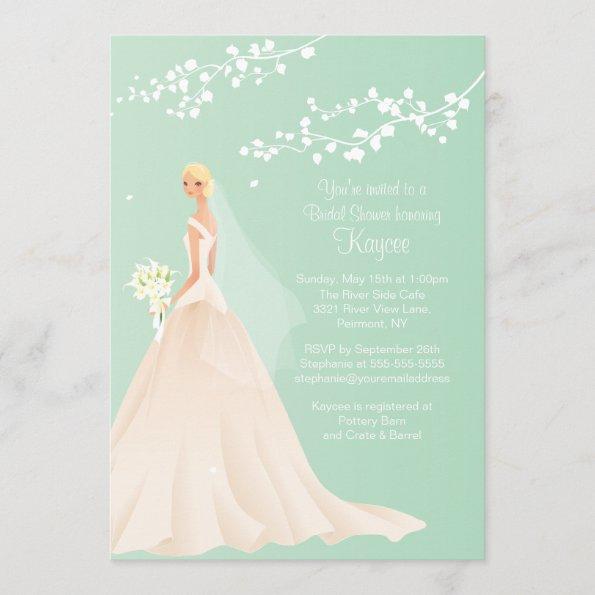 Trendy Green BLONDE Bride Bridal Shower Invite