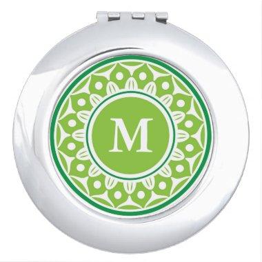 Trendy Green Floral Monogrammed Compact Mirror