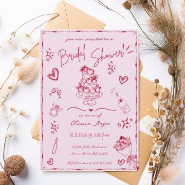 Trendy Hand Drawn Scribble Fun Bridal Shower Invitations