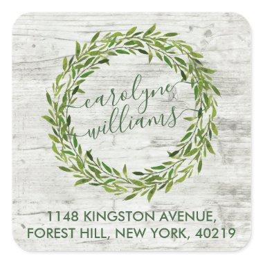 Trendy Laurel Wreath Greenery Return Address Square Sticker