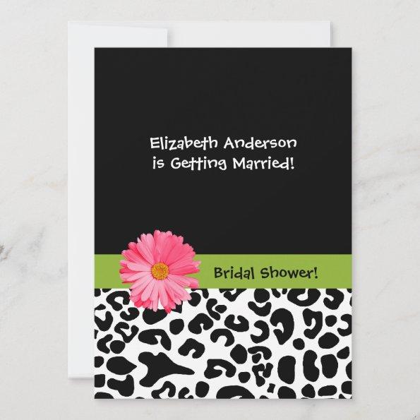 Trendy Leopard Print and Pink Daisy Bridal Shower Invitations