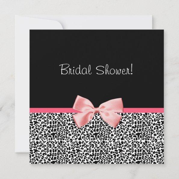 Trendy Leopard Print and Pink Ribbon Bridal Shower Invitations
