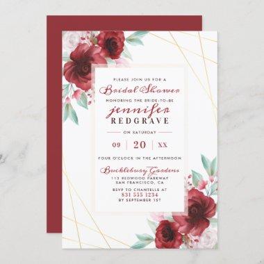 Trendy Merlot Glam Blossoms Floral Bridal Shower Invitations
