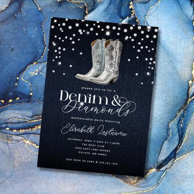 Trendy Modern Denim Diamonds Bachelorette Party Invitations