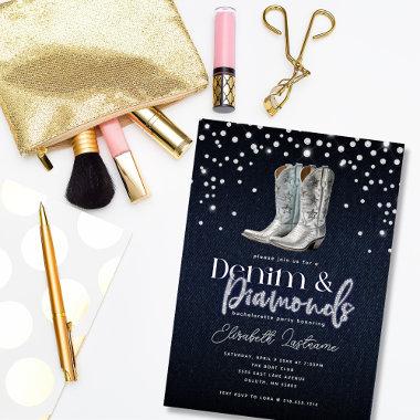 Trendy Modern Denim Diamonds Bachelorette Party Invitations