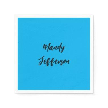 Trendy Modern Elegant Simple Blue Add Your Name Napkins