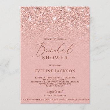 Trendy modern rose gold glitter bridal shower Invitations