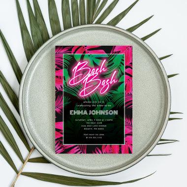 Trendy Neon Pink Tropical Bachelorette Party Invitations