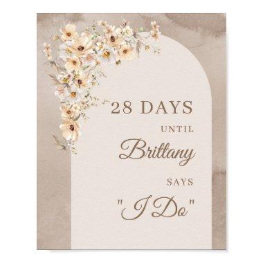 Trendy neutral wildflowers boho arch countdown poster