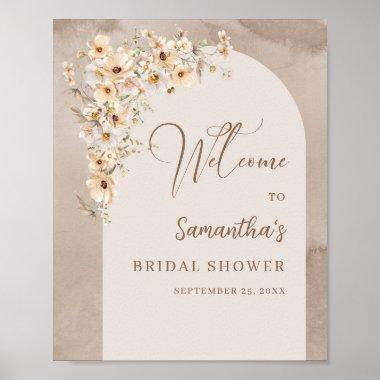 Trendy neutral wildflowers boho arch Welcome sign