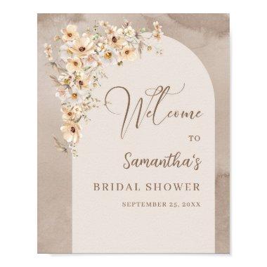 Trendy neutral wildflowers boho arch Welcome sign