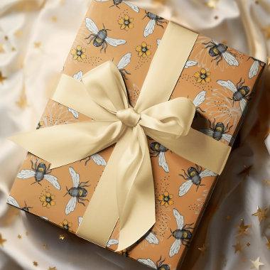 Trendy Orange Buzzing Honeybee for Spring & Summer Wrapping Paper