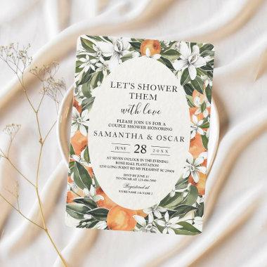 Trendy Orange Flowers & Leaf Beauty Frame Invitations