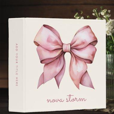 Trendy Pink Bow Personalized With Name Monogram 3 Ring Binder