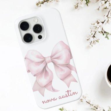 Trendy Pink Bow Personalized With Name Monogram iPhone 15 Pro Case