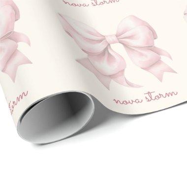 Trendy Pink Bow Personalized With Name Monogram Wrapping Paper
