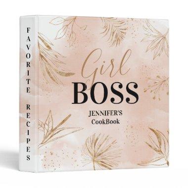 Trendy Pink & Gold 'Girl Boss' Recipe Organizer 3 Ring Binder